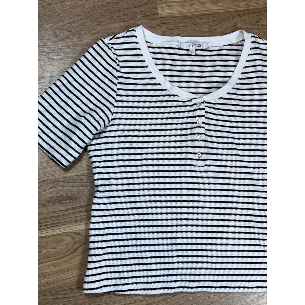 Joes T Shirt Women's Size XL Black And White Ribbed Stripe Crop Short Sleeve